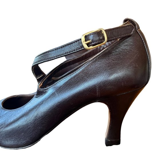 Vintage Jean Marie Chocolate Brown Leather Criss-Cross Strap Pumps Italy - Picture 10 of 15
